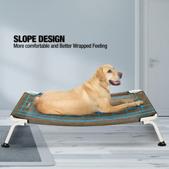 Veehoo curved elevated cot showcases breathable mesh for cooling comfort