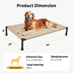Veehoo heavy-duty bed demonstrates all-season comfort and airflow in backyard setup.