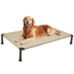 Veehoo heavy-duty elevated dog bed frame closeup showing sturdy construction for stability.