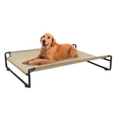 Veehoo original outdoor elevated dog bed assembly demonstrates sturdy steel frame for durable outdoor use.