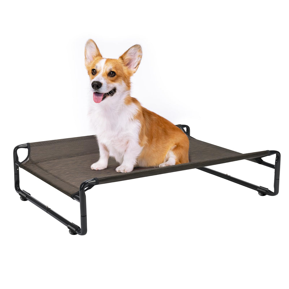 Veehoo bed frame with a durable powder-coated steel build for outdoor use.