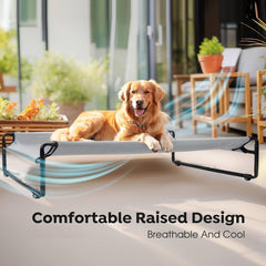 Veehoo original outdoor elevated dog bed headrest view emphasizes neck support during rest.