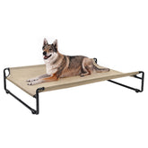 Veehoo Original outdoor elevated dog bed provides stable support for large dogs outdoors.