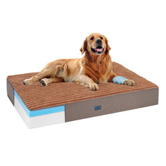Veehoo orthopedic memory foam dog bed with plush fur surface for cozy rest.