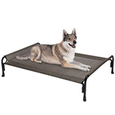 Veehoo outdoor elevated dog bed assembly shows tool-free setup for convenience