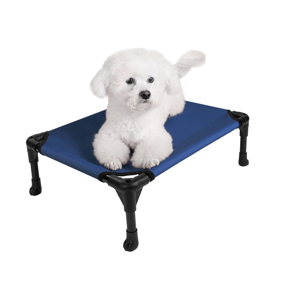 Veehoo outdoor elevated dog bed small blue keeps small dogs cool off the ground