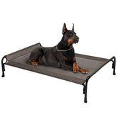 Veehoo XL Outdoor Elevated Dog Bed front view showing slope headrest for comfy lounging