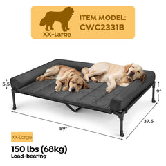 Veehoo bolster-mat side view highlights neck support and secure lounging for large dogs