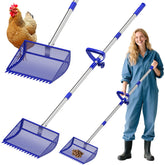 VEEMI chicken poop scooper-2-in-1 blue in-use for efficient coop cleanup.