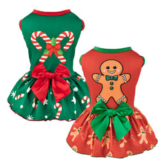 Vehomy 2-pack Christmas Day dog dresses set adds festive style for small and medium dogs.