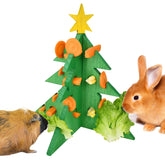 Vehomy Christmas tree foraging toy setup in cage encourages interactive feeding.