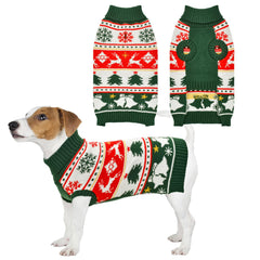 Vehomy dog Christmas sweater front view highlights easy pullover design for quick dressing.