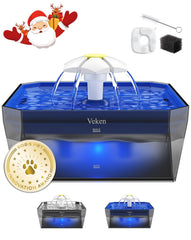 Veken small pet water fountain front view in blue showing easy hydration for cats and small pets.