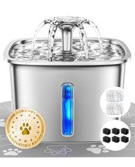 Veken stainless steel cat water fountain front view for durable hydration.