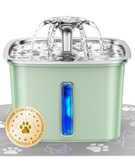 Veken stainless steel cat fountain top view in tea green for multi-pet hydration
