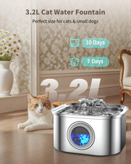 Vekonn Cat Water Fountain side view highlights hygienic stainless steel design.