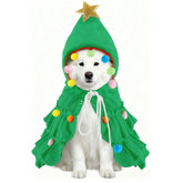 Vellibring dog Christmas outfit with green cloak and hat featuring star for festive photos