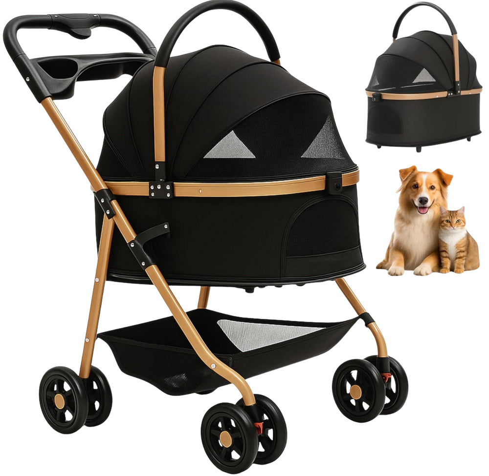 Velora pet-stroller folded-compact image shows easy storage and portability for trips.