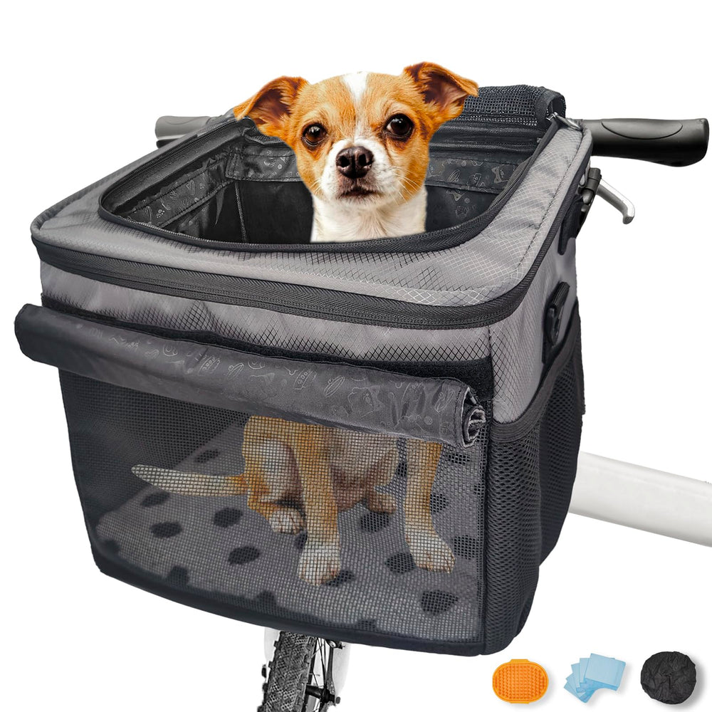 VeluXanipyr dog bike basket front view shows secure bike mounting for on-the-go adventures.