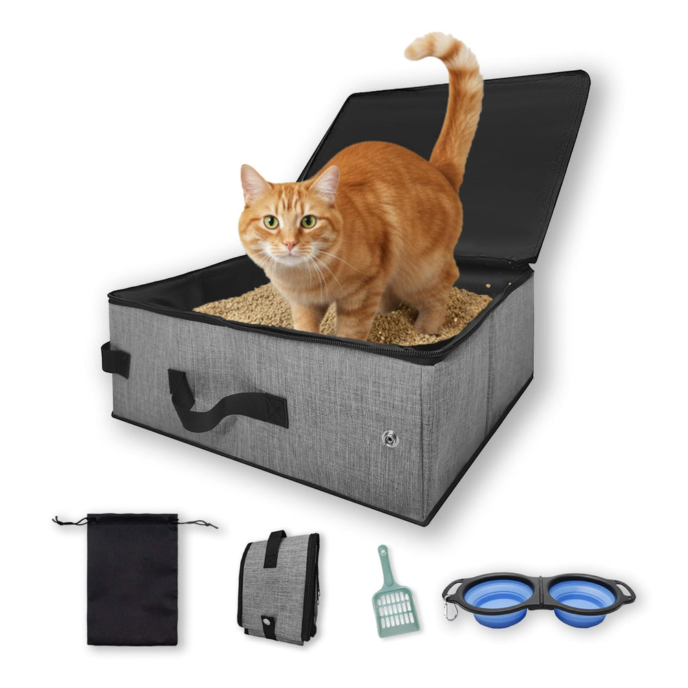 VeluXanipyr travel litter box with lid, compact and bag-ready for cats on the go