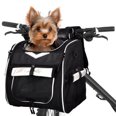 VENFOREST dog bike basket front view shows secure three-point anchoring for wobble-free rides.