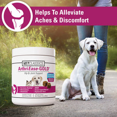 Vet Classics ArthriEASE-Gold ingredient list close-up highlighting glucosamine and chondroitin.