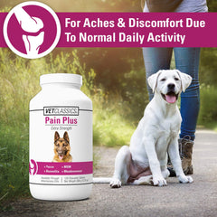 Vet Classics Pain Plus ingredients label highlights yucca boswellia MSM meadowsweet