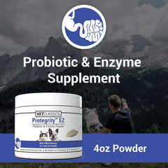 Vet Classics Protegrity EZ probiotic powder packaging for cats and dogs' digestion