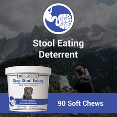 Closeup of Vet Classics soft chews highlighting a probiotic and enzyme blend.
