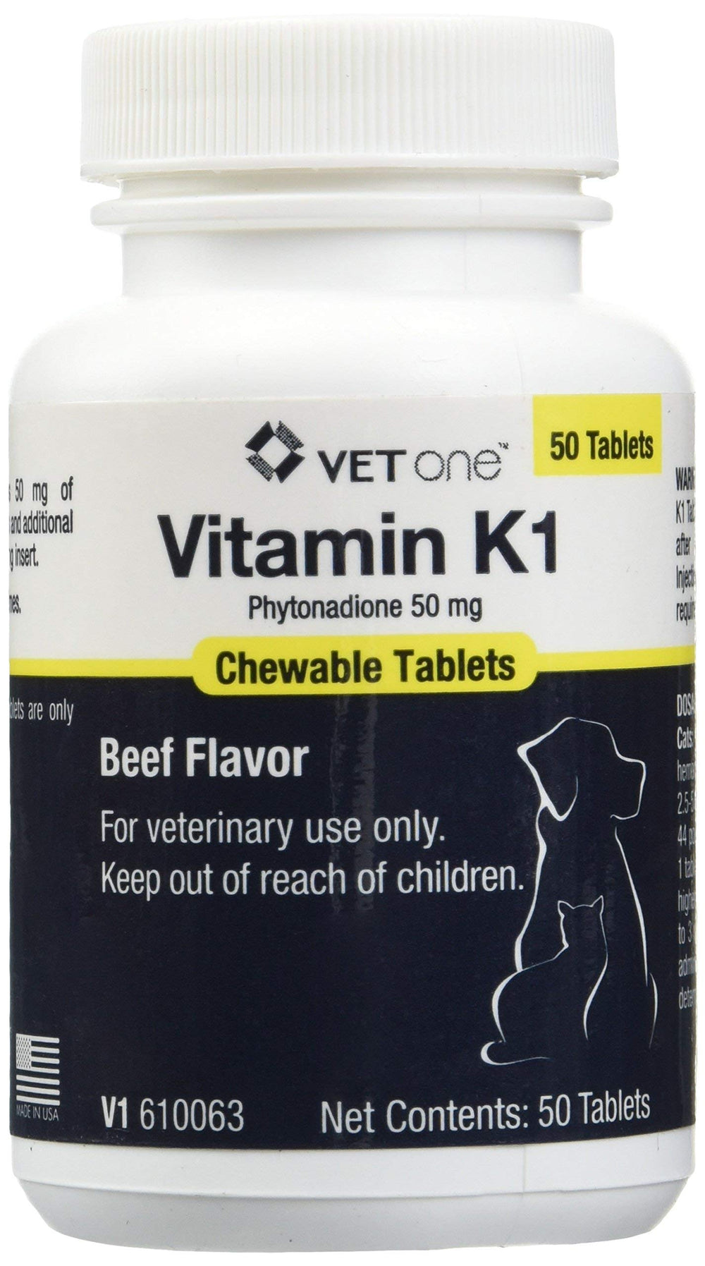 Vet One Vitamin K1 chewables for dogs and cats; beef flavor aids easy administration.
