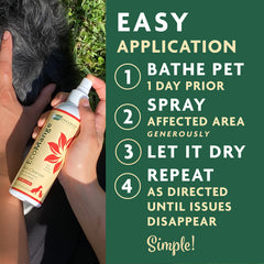 Vet Organics EcoMange-dogs-and-cats-usage shows gentle spray on affected patches