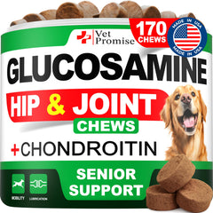 Vet Promise Advanced Glucosamine dog chews bottle for easy daily joint support.