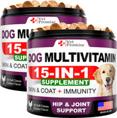 Vet Promise dog multivitamin chewable glucosamine bottle supports joint comfort and daily energy.