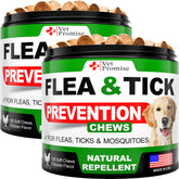 Vet Promise flea tick chews bottle for easy daily protection against pests.