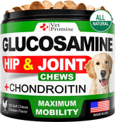 Vet Promise glucosamine for dogs bottle label highlighting joint support