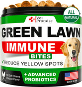 Vet Promise Grass Burn Chews packaging highlights a US-made lawn-safe solution for dog urine.