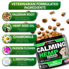 Vet Promise hemp calming chews 170-count bottle supports ongoing calm