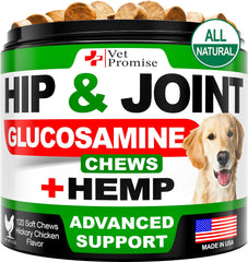 Vet Promise hemp hip joint bottle for dogs supporting mobility