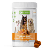 VET-VIRTUE turmeric-dogs-chews-bottle demonstrates convenient hip support for daily mobility.