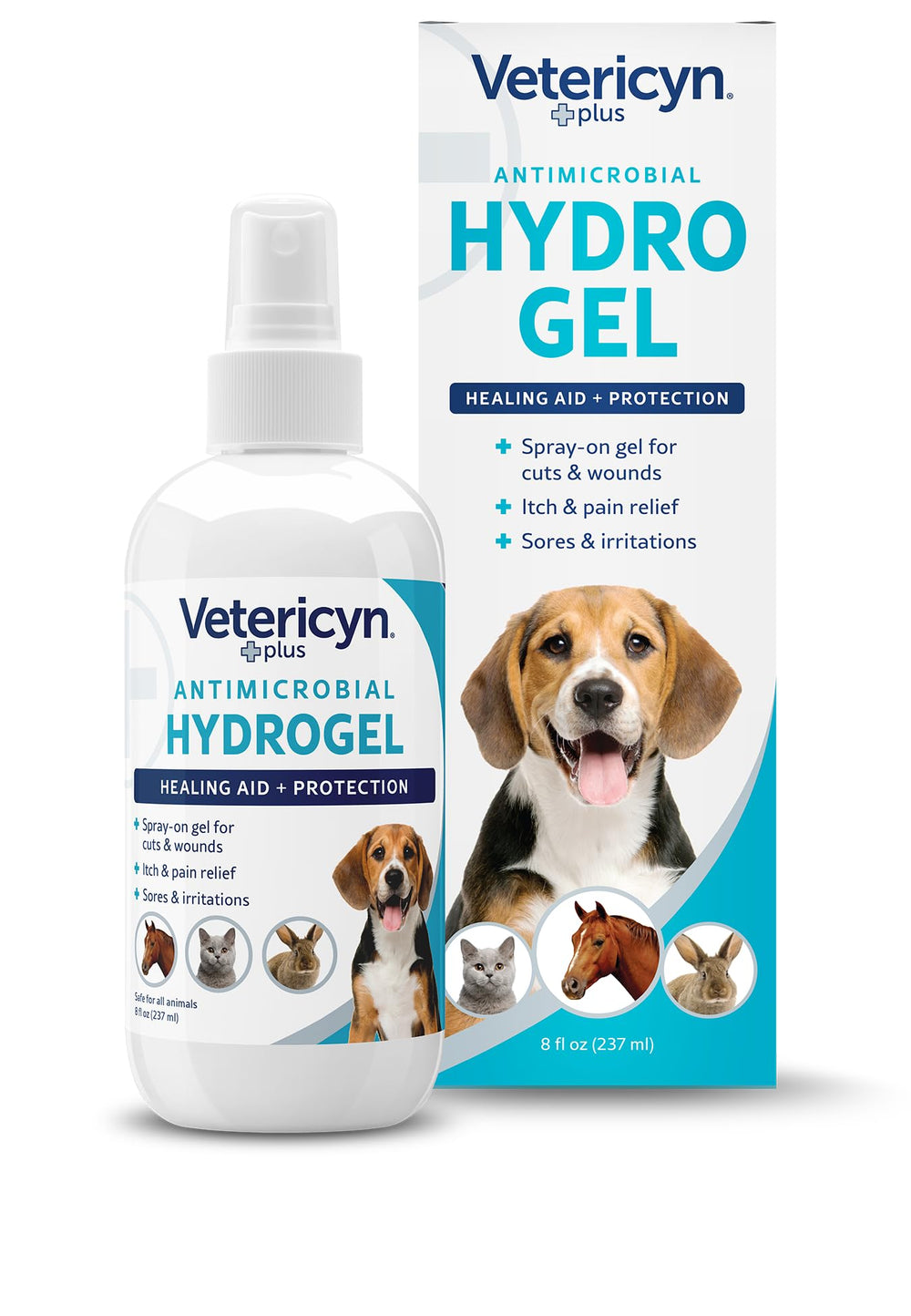 Vetericyn Plus dog wound-care hydrogel spray bottle for easy application and fast relief.