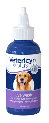 Vetericyn Plus eye wash 3oz bottle shown for gentle eye cleansing.