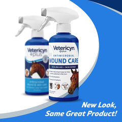 Vetericyn Plus Horse Wound Care Spray on an irritated leg area to soothe skin