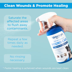 Vetericyn Plus non-toxic hypochlorous technology close-up; shows gentle cleaning without burning.