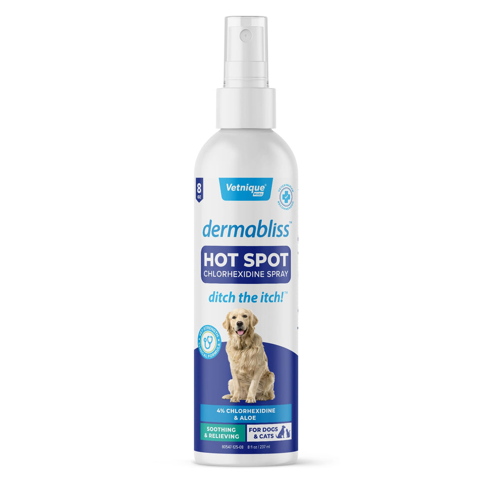 Vetnique Dermabliss hot spot spray bottle for dogs offers antiseptic skin care