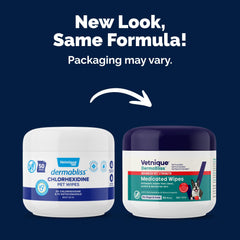Vetnique Dermabliss wipes in use on a dog's irritated area