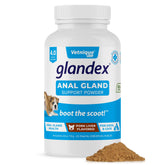 Vetnique Glandex pork-liver powder bottle supports digestive balance and anal health.