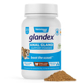 Vetnique Glandex pork liver powder bottle demonstrates easy daily dosing for supporting anal gland health