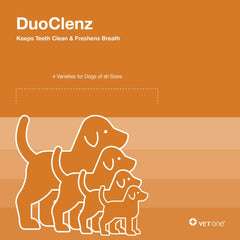 Vet One DuoClenz beef-hide image emphasizes natural chew texture for dental hygiene.