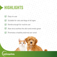 Vetoquinol ear cleansing solution cat-closeup for deodorizing and cleansing ears.