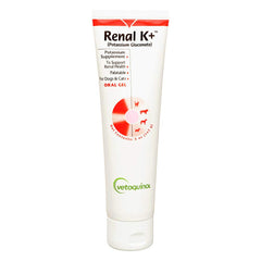 Vetoquinol Renal K+ gel bottle for potassium supplementation in pets.